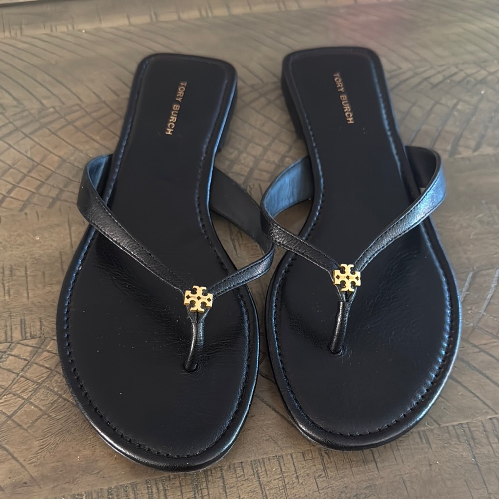Tory Burch Black Sandals with Gold Accent